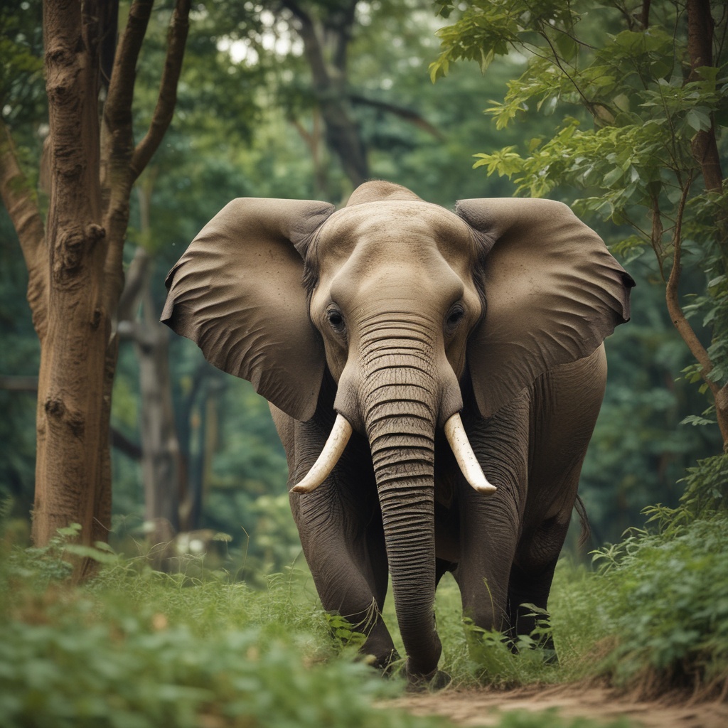 Elefant asiatic în habitatul său natural, jungla